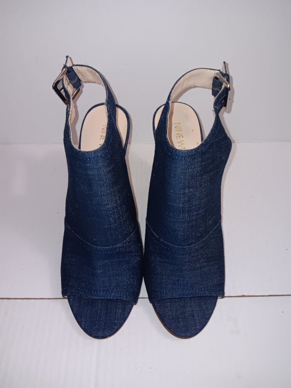 NINE WEST BLUE DENIM OPEN TOE WEDGE SHOES